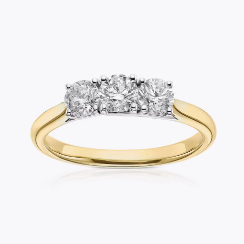 Engagement Ring 18ct Yellow Gold Trilogy Round Cut 0.75ct Diamond Ring