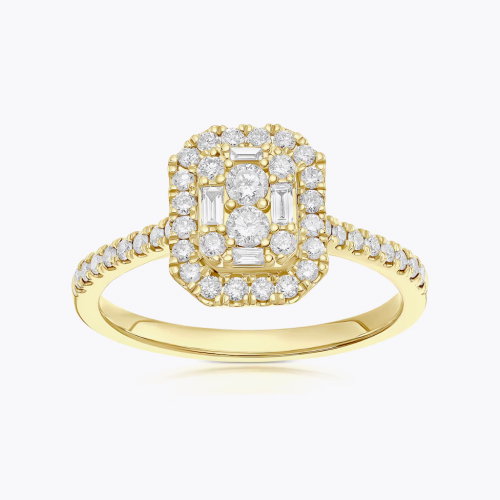Engagement Ring 9ct Yellow Gold Cluster Stone Set Shoulders 0.50ct Diamond Ring