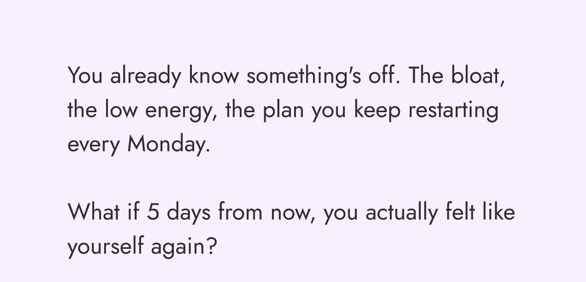 Text discussing feelings of bloating and low energy, questioning future well-being.