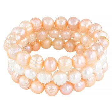 White and Peach Cultured Fresh Water Pearl Stretch Bracelet Set of 3