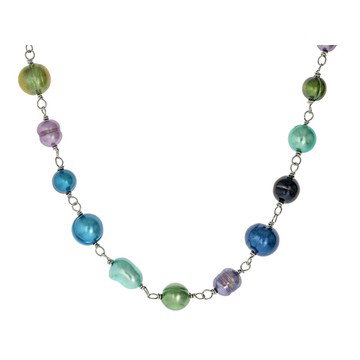 Multi-Color Cultured Freshwater Pearl Gold Tone Stainless Steel 18 Inch Necklace