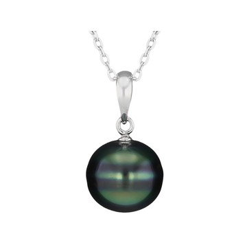 Cultured Tahitian Pearl Rhodium Over Sterling Silver Pendant With Chain