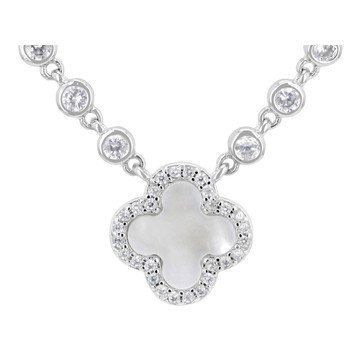 Mother-of-Pearl and White Cubic Zirconia Rhodium Plated Necklace 6.64ctw