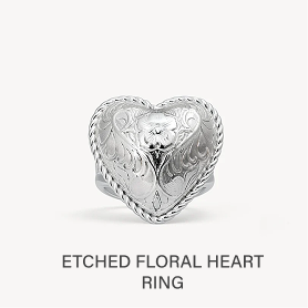 Etched Floral Heart Ring