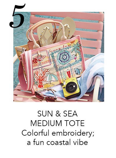 Five: Sun And Sea Medium Tote - Colorful embroidery; a fun coastal vibe.