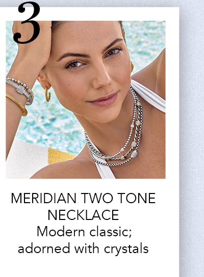Three: Meridian Two Tone Necklace - Modern classic; adorned with crystals.