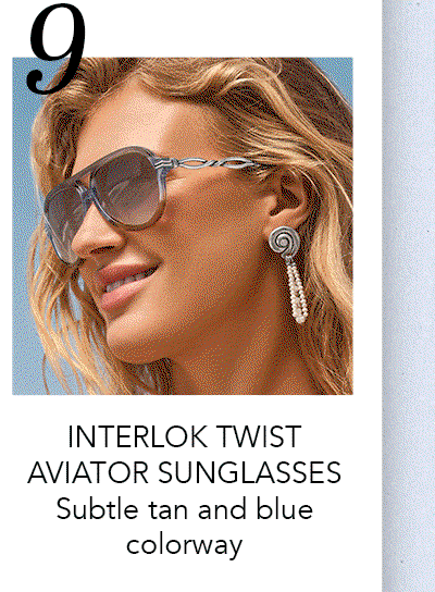 Nine: Interlok Twist Aviator Sunglasses - Subtle tan and blue colorway.