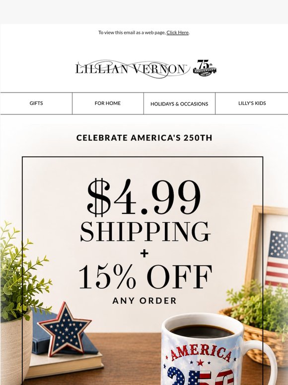 Celebrate America's 250th: $4.99 Shipping + 15% OFF