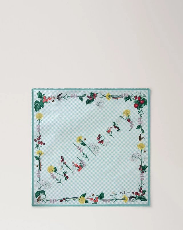 Square Scarf - Riverside Floral in Marina Blue Silk Twill