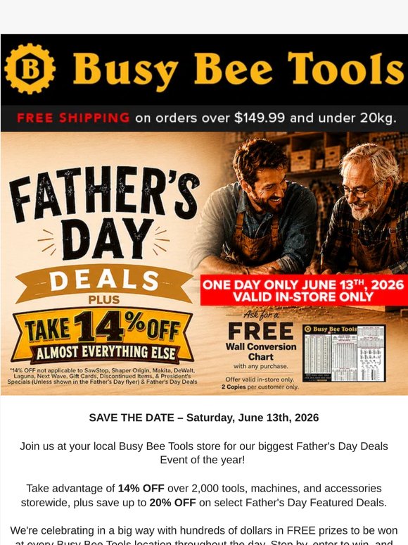 SAVE THE DATE - Get 14% OFF just in time for Father's Day