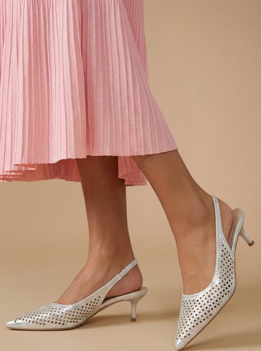 Diana Sequin Slingback Kitten Heel Point Court Shoes