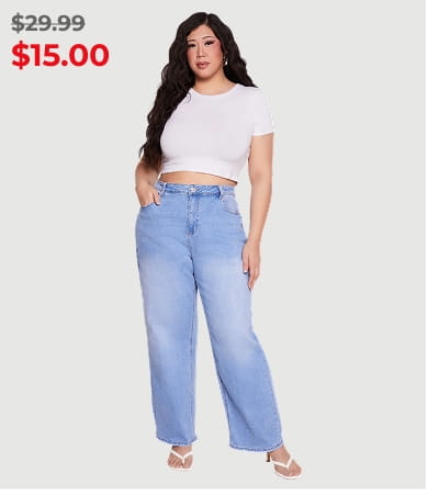 Shop Plus Size WAX High Waisted Wide Leg Jeans