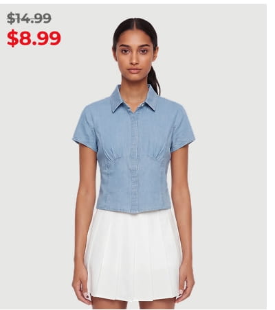 Shop Denim Button Front Short Sleeve Top