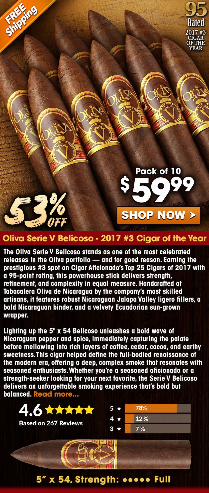 Oliva Serie V Belicoso - 2017 #3 Cigar of the Year