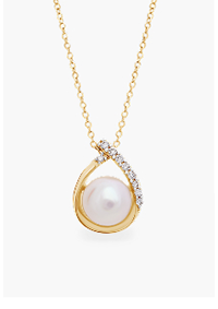 Vintage-Inspired Freshwater Cultured Pearl and Diamond Teardrop Pendant in 14k Yellow Gold
