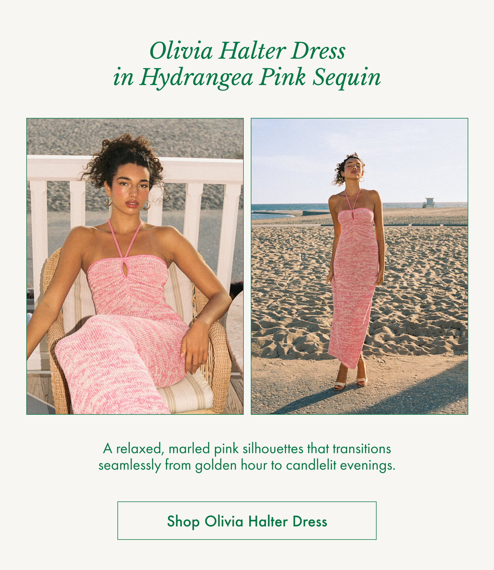 Olivia Halter Dress in Hydrangea Pink Sequin