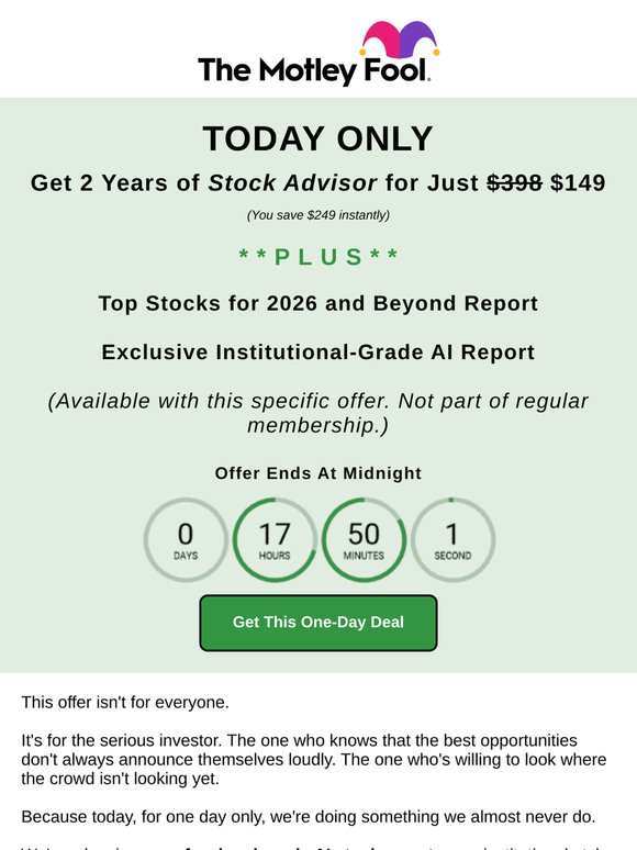Today Only: 62% Off with a Report Even Our Members Can’t Access