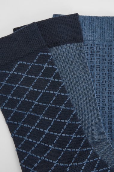 Navy 3 Pack Patterned Socks