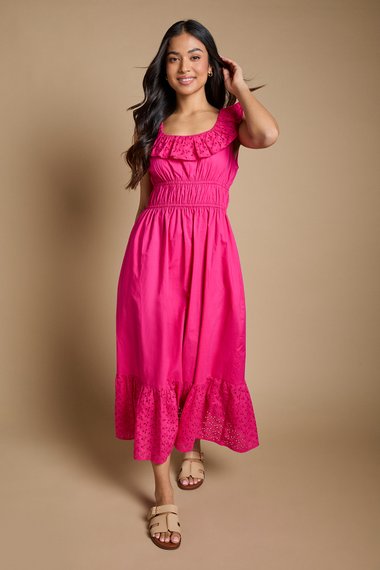 Petite Broderie Ruffle Tiered Hem Maxi Dress