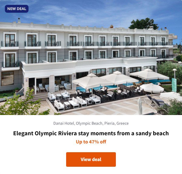 Elegant Olympic Riviera stay moments from a sandy beach