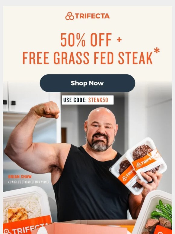 Fuel your goals with 50% off + free steak