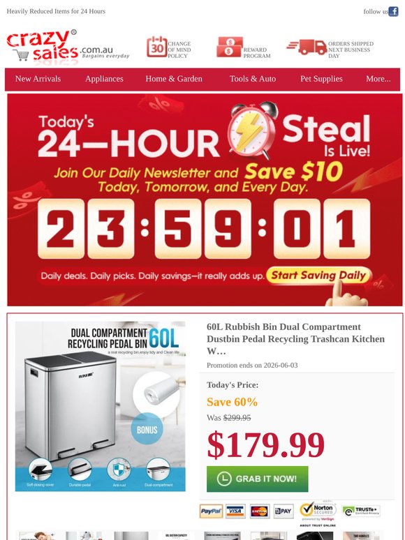 Sort more, waste less: dual-compartment 60L bin now $179.99 for 24 hours