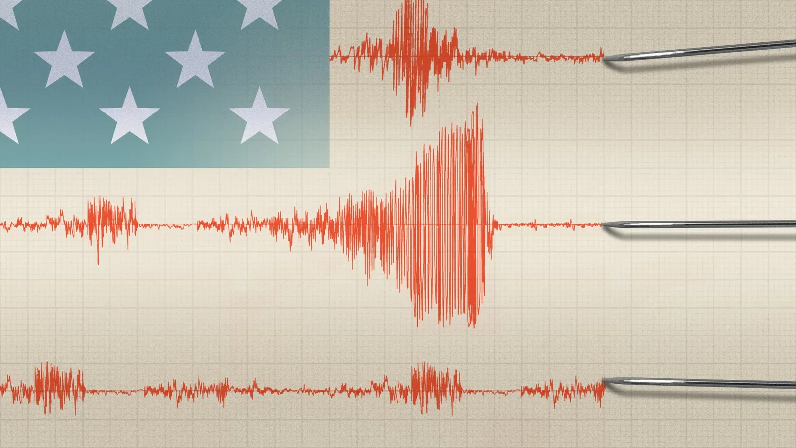 Illustration of the U.S. flag as an earthquake seismograph 