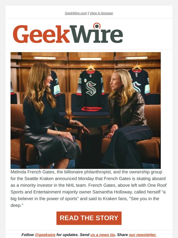 Melinda French Gates takes minority stake in Seattle Kraken hockey team