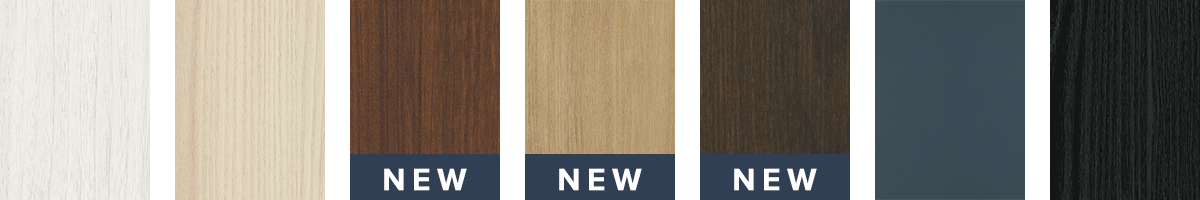 Iced Oak, Fawn, NEW Heritage Walnut, NEW Drift Oak, NEW Sable Wood, Night Sky, and Raven finishes