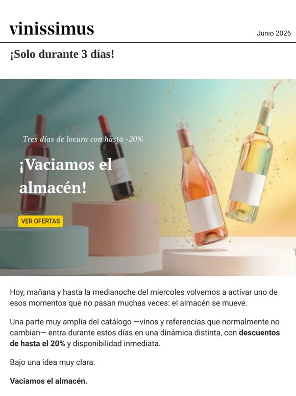¡Vaciamos el almacén! hasta -20% en más de 3.000 vinos