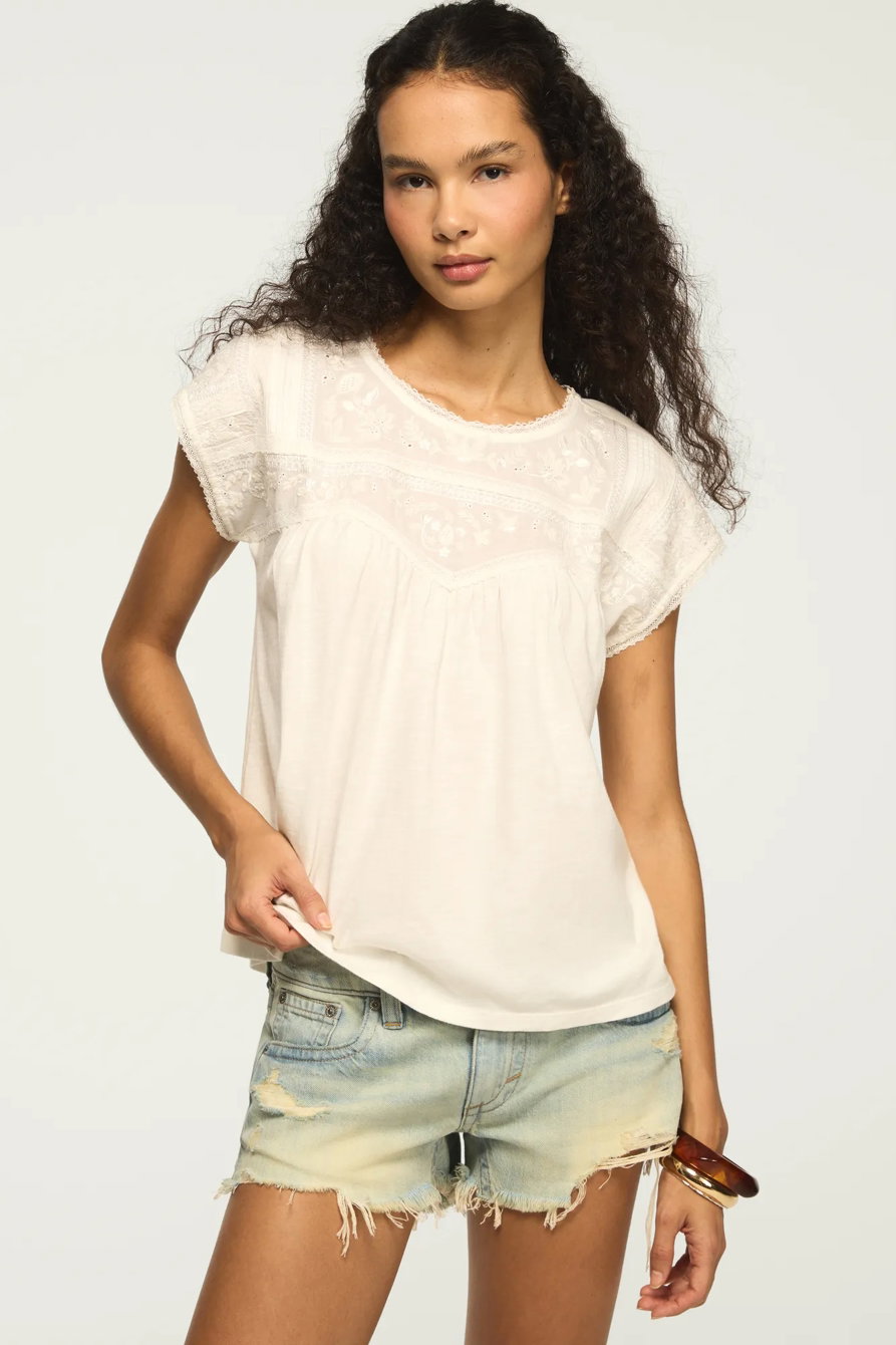 Image of Lucky Brand Embroidered Dolman Yoke Top - Women's Clothing Tops Tees Shirts in Whisper White
