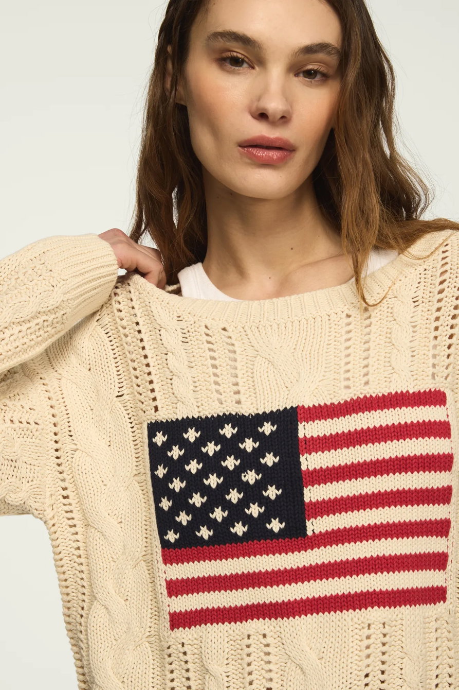 Image of Lucky Brand Americana Pullover Sweater - Women's Clothing Tops Sweaters Pullovers in Cadet Navy