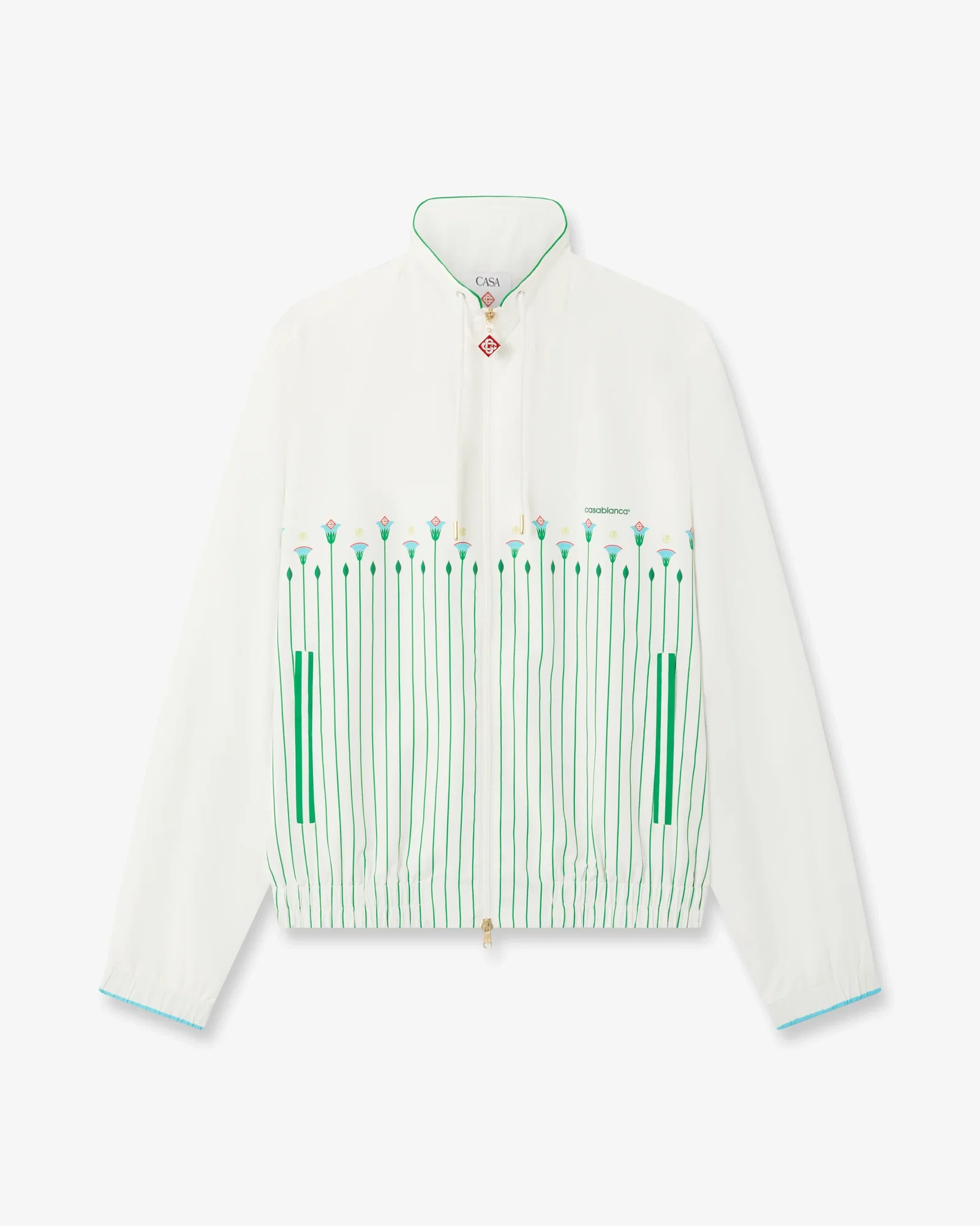 Image of White & Green Floral Striped Sporty Windbreaker Jacket