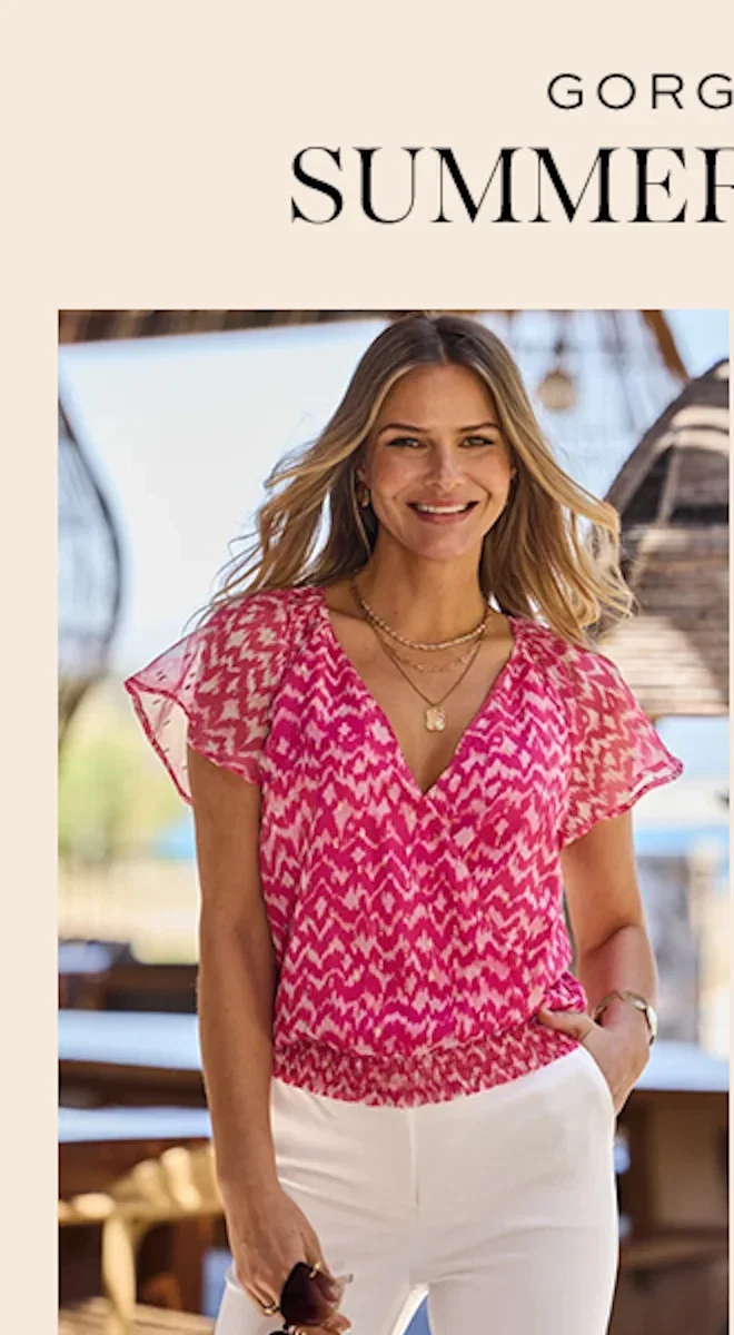 Pink Metallic Abstract Print Shirred Hem Wrap Top