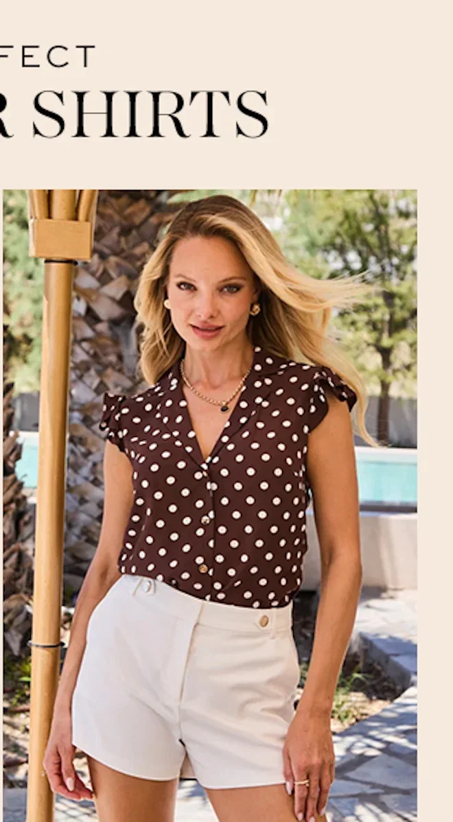 Brown & White Polka Dot Print Ruffle Sleeve Shirt