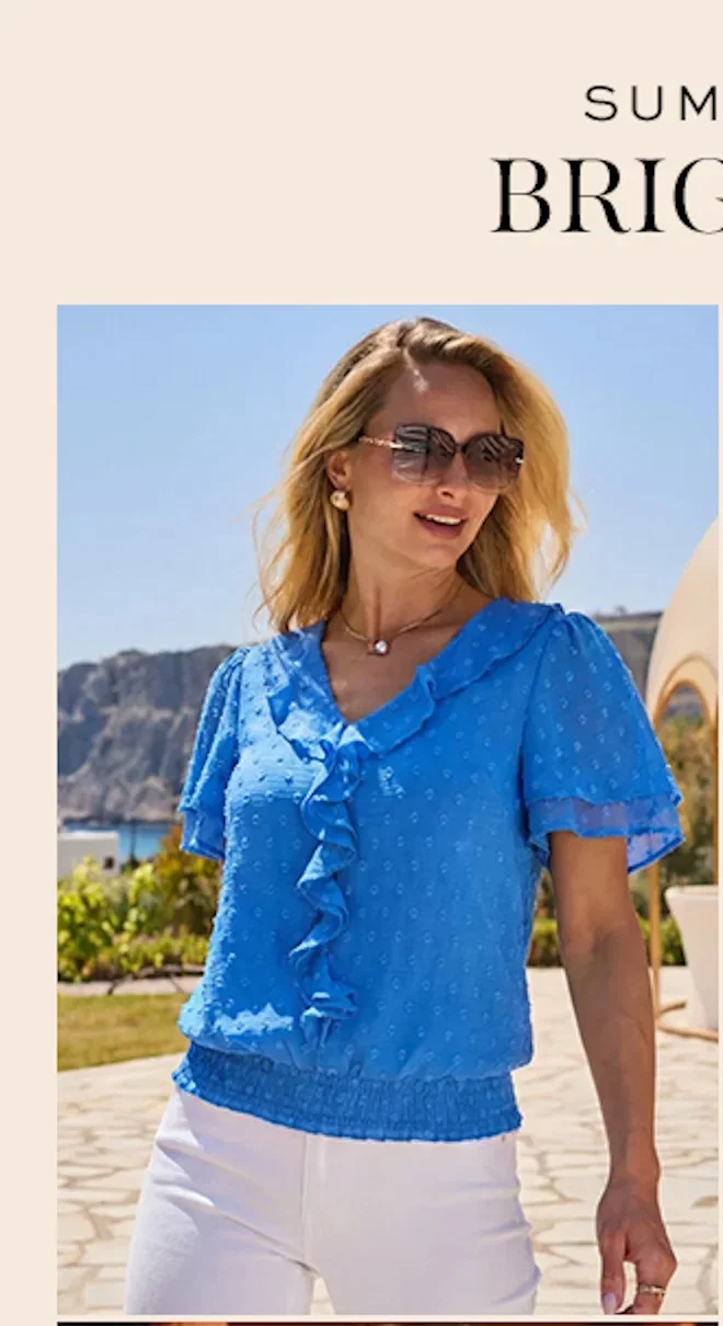 Cobalt Blue Dobby Spot Ruffle Front Blouse