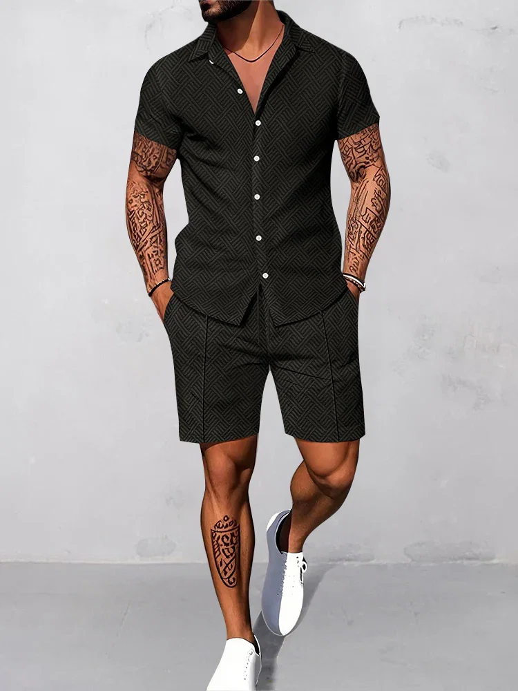 Image of Casual Pattern Waffle Matching Set