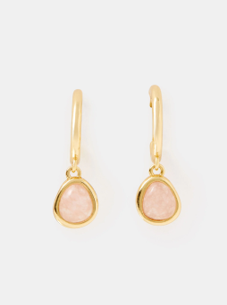 14ct Gold-Plated Rose Quartz Drop Hoop Earrings