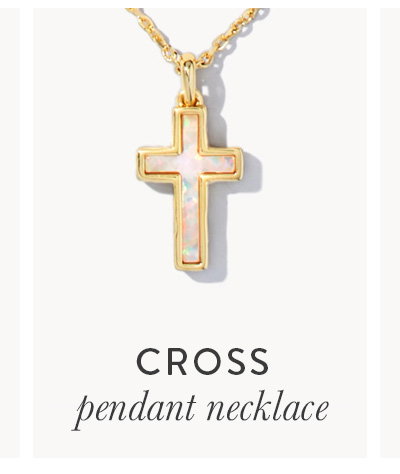 Cross Gold Pendant Necklace in White Lab Grown Opal