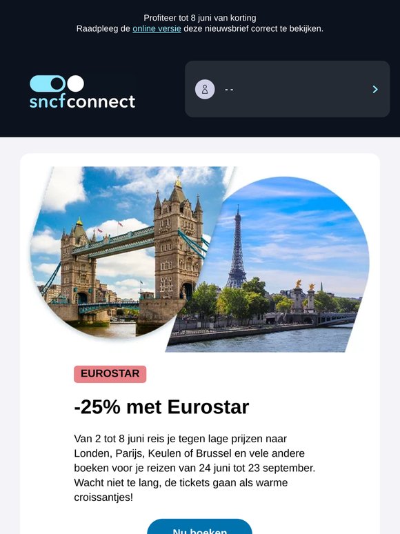 Deal! Eurostar met 25% korting