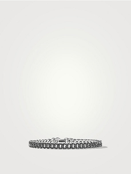 Curb Chain Bracelet In Sterling Silver With Black Diamonds, 6mm