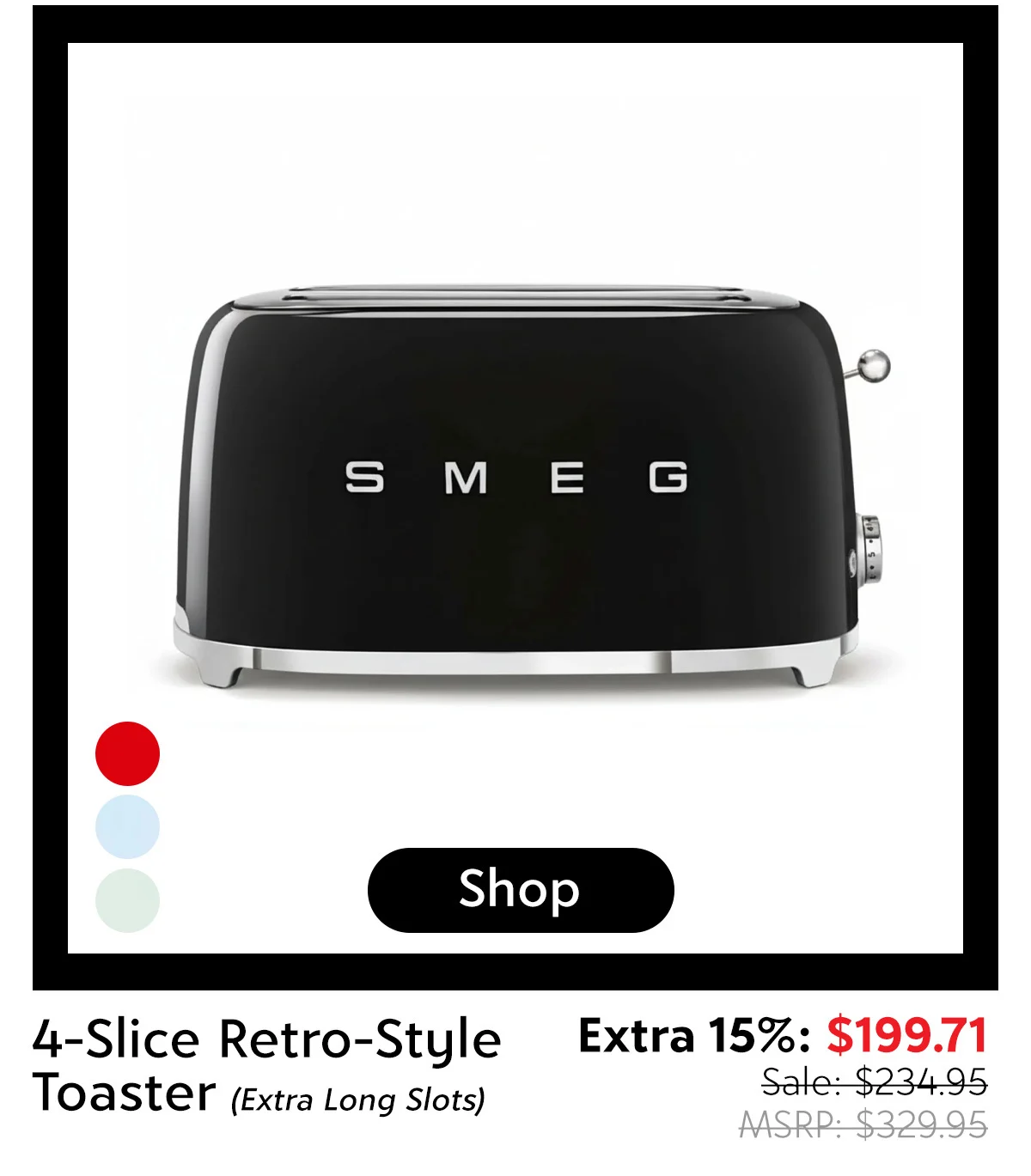 SMEG 4-Slice Retro-Style Toaster (Extra Long Slots)