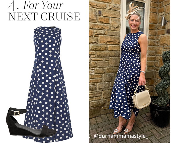 M&Co Navy Blue Polka Dot Fit & Flare Cotton Maxi Dress