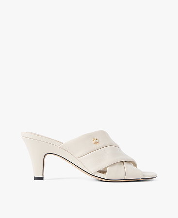 Leather Crossover Strap Heeled Mules