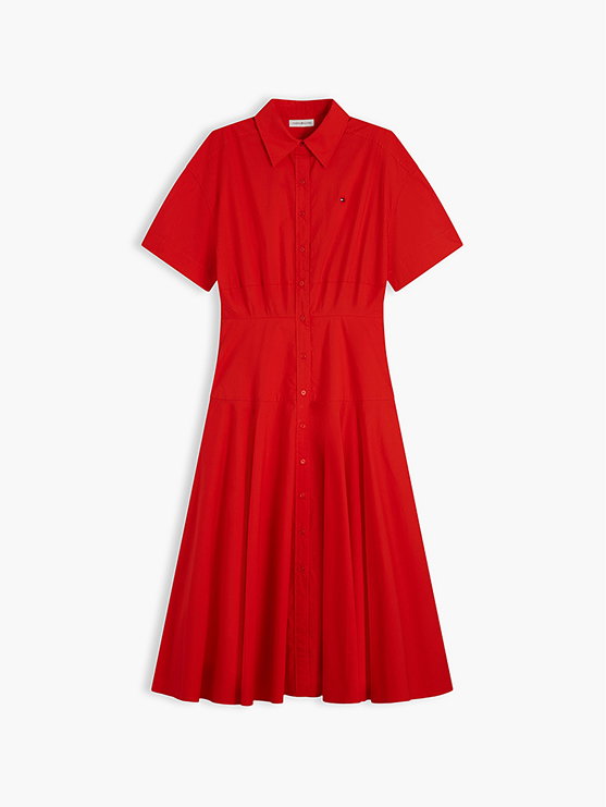 Fit And Flare Poplin Midi Shirt Dress