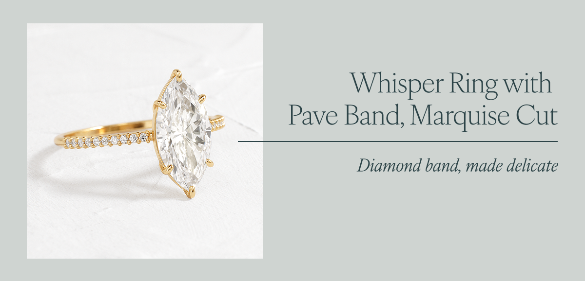 Whisper Ring with Pave Band, Marquise Cut: Diamond band, made delicate