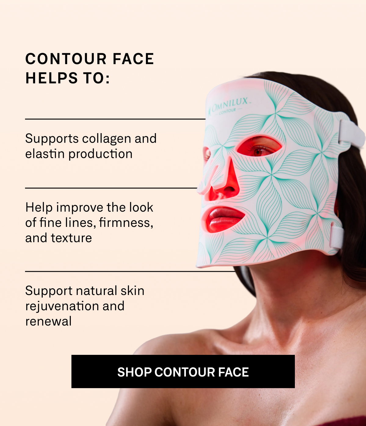 Explanation of glow as a biological result of cellular health, and how Contour Face supports skin quality at the source with red and near-infrared light therapy.