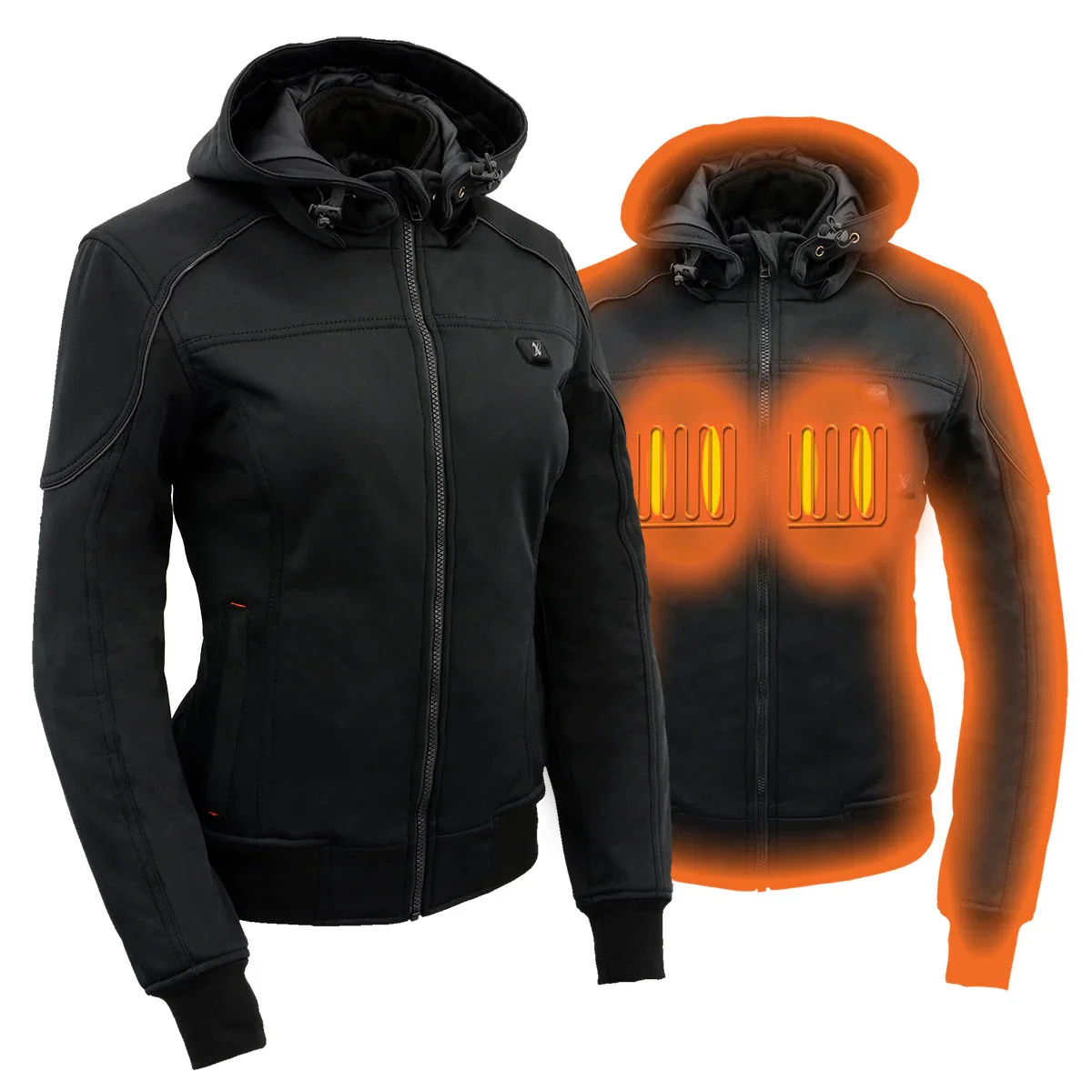 Image of Nexgen Heat MPL2761SET Women's Black Soft Shell Racing Style Heated Jacket Powered by Rechargeable 10000mAh Battery Included