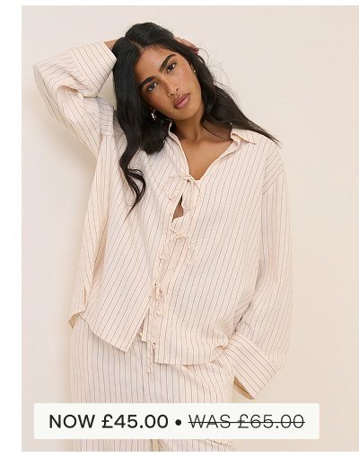 Cream Pinstripe Tie Front Shirt