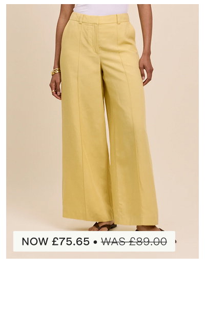 Yellow Linen-Blend Wide Leg Tailored Trousers